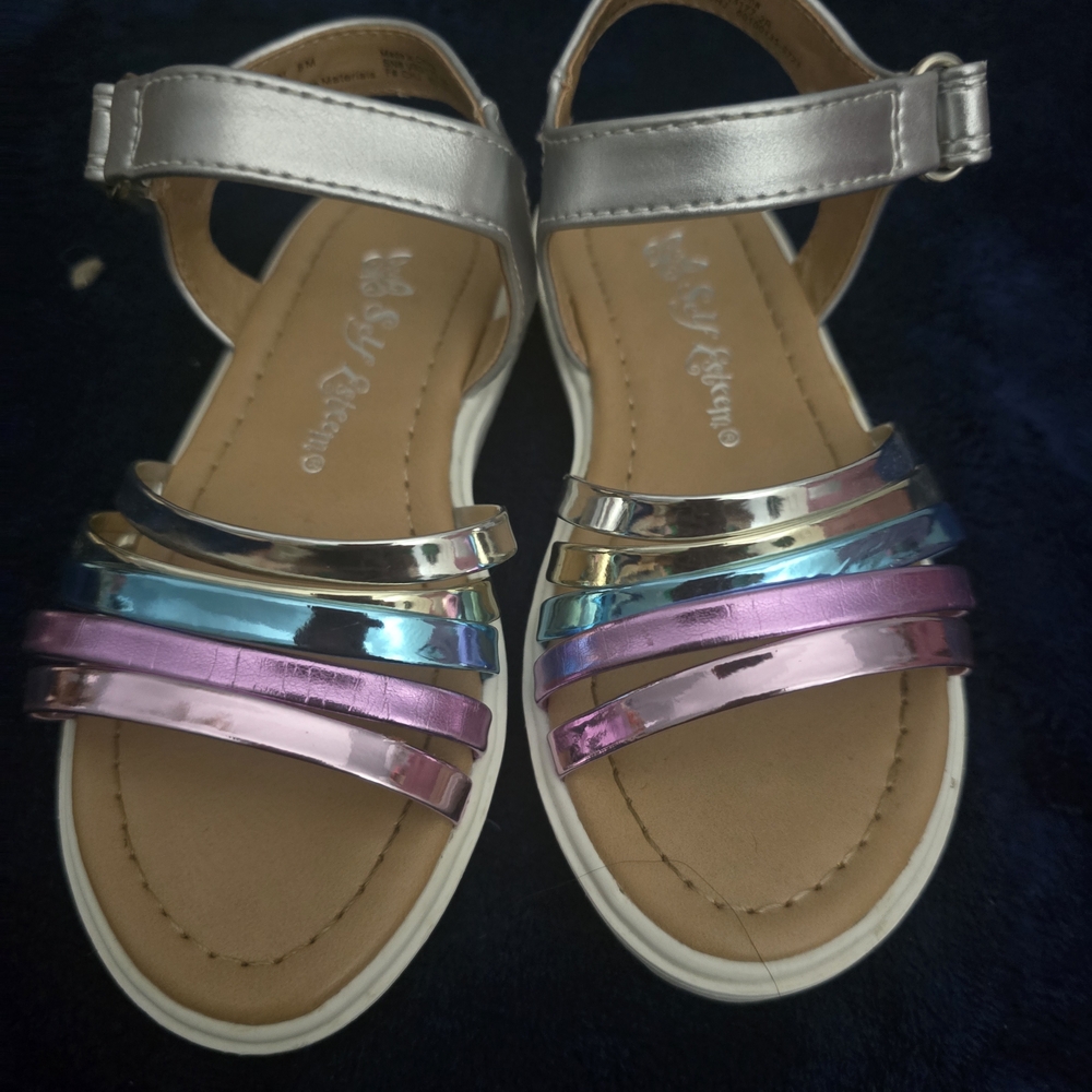 Self Esteem Kids Metallic Sandals in Silver, Blue, and Pink
